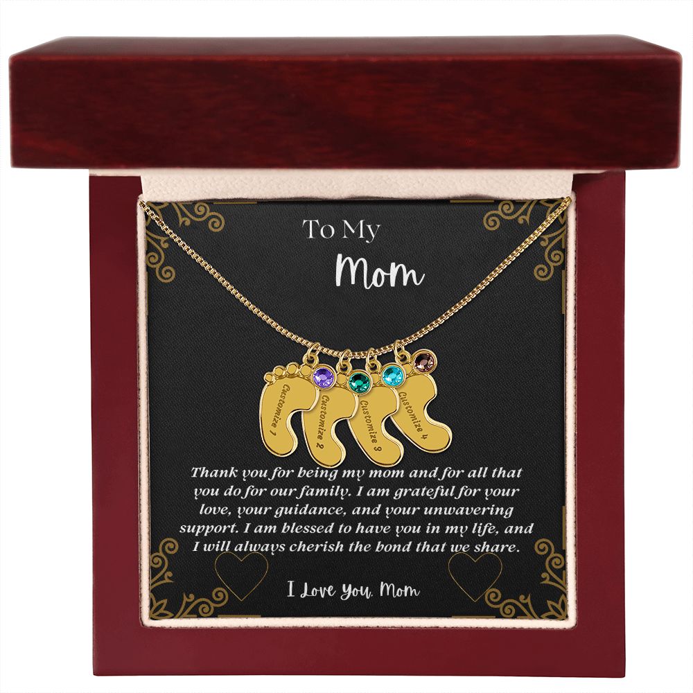 Engrave Baby Feet w/ Birthstone Necklace