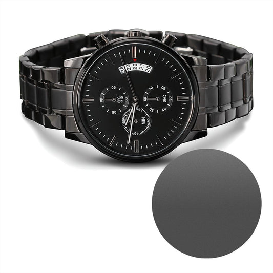 Men's Engraved Design Black Chronograph Watch