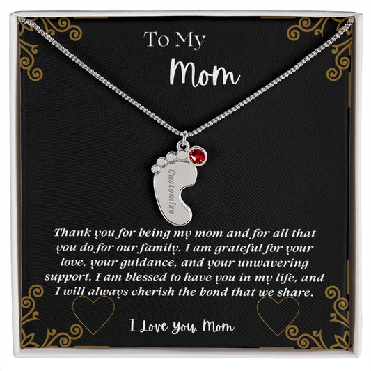 Engrave Baby Feet w/ Birthstone Necklace